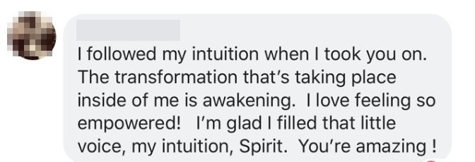 Anonymized client message — the transformation taking place inside me is awakening