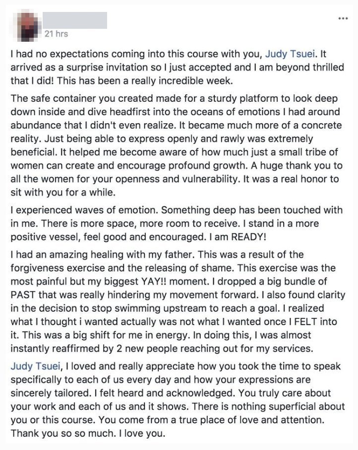 Anonymized client message — something deep has been touched within me, 2 new clients reached out